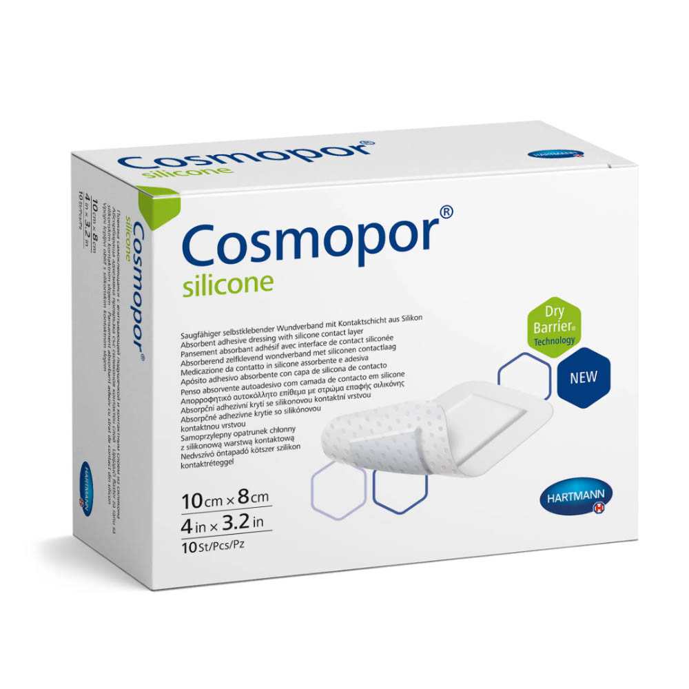 Повязка впитывающая пластырная с силиконом Cosmopor Silicone 10x8 см